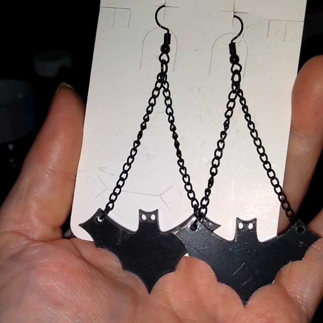 Black Bats Chain Earrings 15$